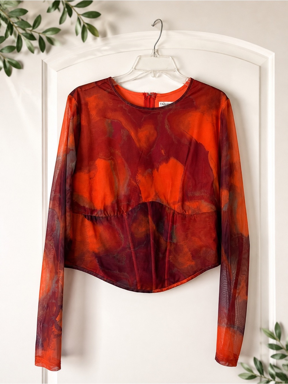 Mesh Corset Top - Orange 1XL